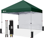 CROWN SHADES 8x8 Pop up Canopy Instant Canopy with 1 Removable Sidewall,4 Ropes & 8 Stakes, STO'N and Go Bag, Forest Green