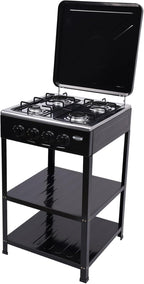LPG/NG Gas Stove 4 Burner, Portable Natural Gas Stove Outdoor Camping BBQ Stove Gas Cooker with 2 Tier Storage Rack, for RV, Apartment, Outdoor Cooking (Black, 4-Burner)