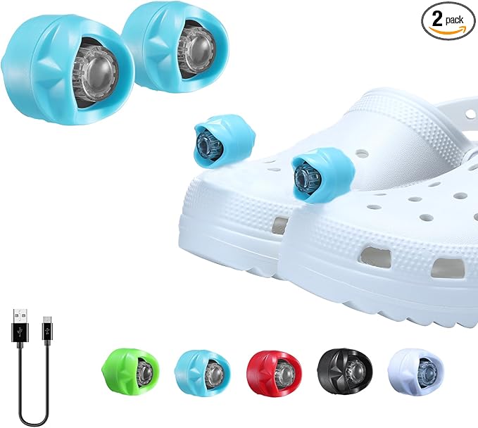 RAHAN Rechargeable Headlights Compatible with Croc, 2pcs Flashlight Clog Charm Attachment Accessories for Shoe, Hands-Free Night Light, Novelty Shoe Lights for Camping, Blue