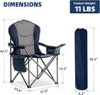 Large Camping Chair with Side Table Heavy Duty 500LBS - Folding Outdoor Chair with Cooler Bag (Blue & Gray, 1 PCS)