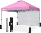 CROWN SHADES Canopy Tent, 10 x 10 Foot Portable Pop Up Outdoor Shelter with 1 Sidewall, Easy 1 Push Center Lock, UV Protection, and Carry Bag, Pink
