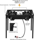 Double Propane Outdoor Burner, 150,000 BTU Camping Cooker,Heavy Duty Iron Cast Patio Burner with Removable Legs, Portable Propane Stove Gas Cooker for Home Brewing, Stir Frying, Camping, Tailgating