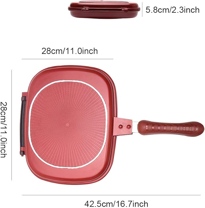 Square Double Sided Frying Pan, Kitchen Non-stick Baking Pancake Pan Omelette Trays, Indoor/Outdoor Camping Sandwich Toaster Grill, Cooks Toasties, Breakfast and More