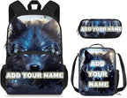Ystardream Cool Wolf Backpack for Boys 10-12 Kids Backpack with Lunch Box Pencil Box Custom Student Backpack for Teenagers Primary School Backpack for School Travel Dance Sports Camping