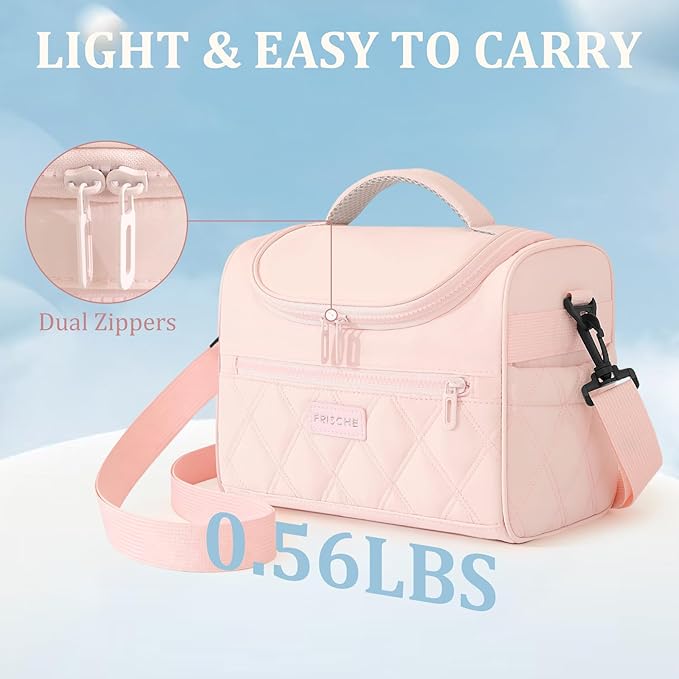 Lunch Bag for Women Soft Insulated,Leakproof Lunch Box with Straps Lightweight,Reusable Lunch Cooler for Work Meal Camping Travel,Pink