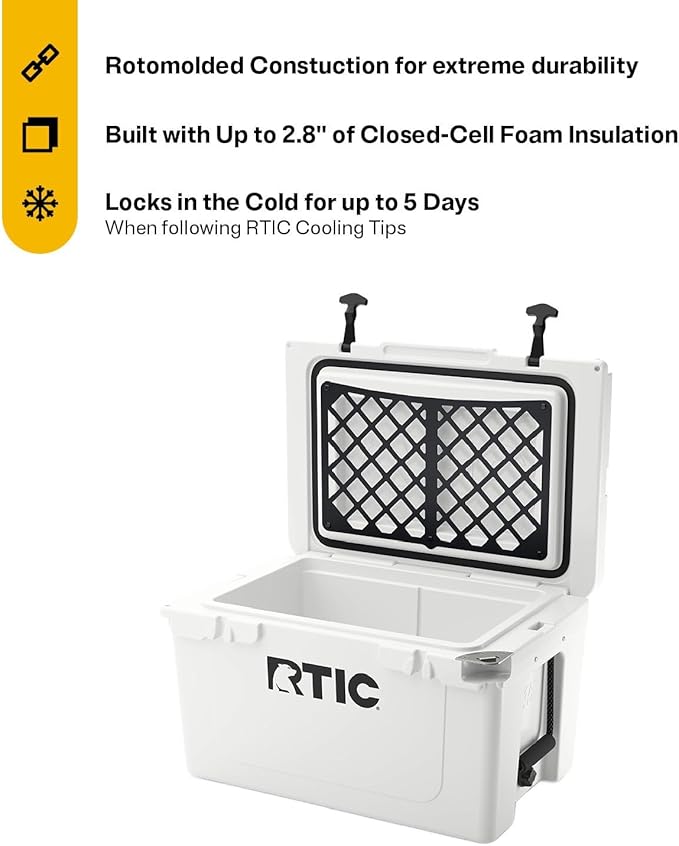 RTIC Ultra-Tough Cooler Hard Insulated Portable Ice Chest Box for Beach, Drink, Beverage, Camping, Picnic, Fishing, Boat, Barbecue