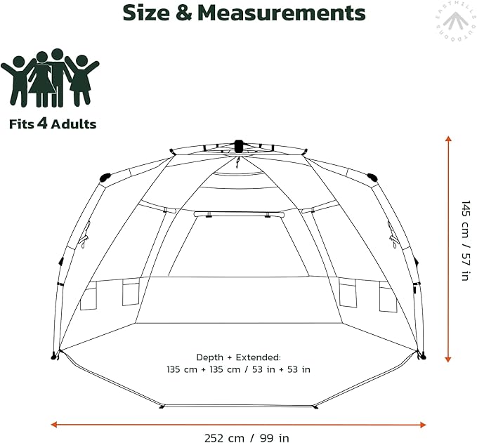 Easthills Outdoors Instant Shader Dark Shelter XL Beach Tent 99" Wide for 4-6 Person Sun Shelter UPF 50+ with Extended Zippered Porch Pacific Blue