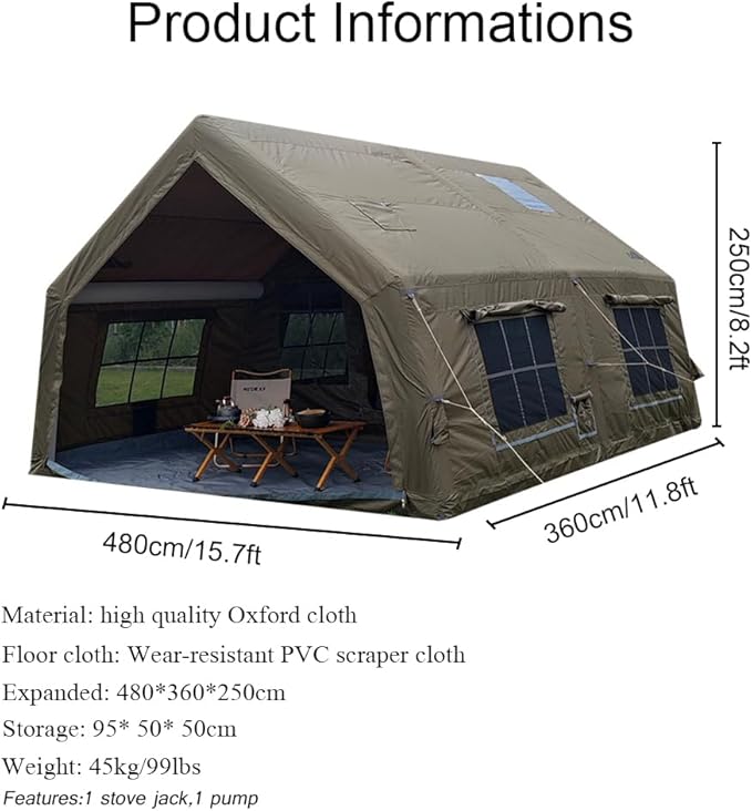 4 Season Inflatable Camping Tent with Separate Living and Sleeping Area,3000mm Waterproof Pop-Up Tent with Pump and Stove Jack Hole,4-6 Person Glamping Tent
