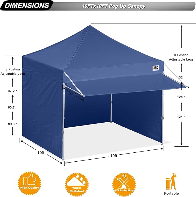 ABCCANOPY 10x10 Pop up Canopy Tent with Sidewalls - Easy up Canopies with Awning, Outdoor Tents for Parties, Market, Commercial Events, Navy Blue