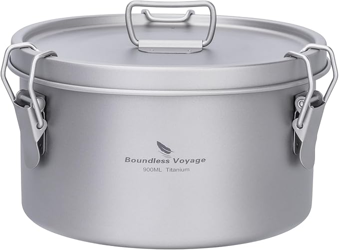 Boundless Voyage Titanium Sealed Lunch Box with Leak-Proof Lid Camping Cookware Lightweight Outdoor Cooking Pot for Backpacking Hiking Picnic & Travel Food Container (Ti2085C/0.9L)