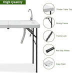 VINGLI Fold in Half Folding Fish Cleaning Table with Sink, Bi-Folding Outdoor Portable Camping Game Sink Table,Fish Fillet Cutting Table with Drainage Hose for Patio Backyard BBQ