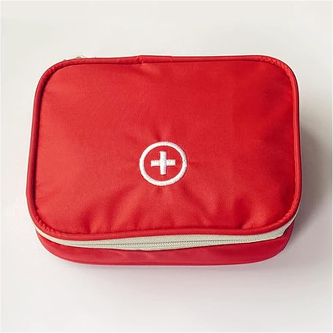 Portable Empty First Aid Bag, Mini Travel Medicine Pouch Double Zippers Handy Pills Pocket for Travel Home, Red