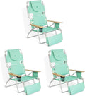 Ostrich Deluxe Padded 3-N-1 Lightweight Portable Adjustable Outdoor Folding Chair for Lawn Beach Lake Camping Lounge with Footrest, Teal (3 Pack)