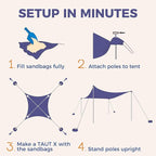 WEKAPO Beach Tent Sun Shelter - Easy Setup Beach Canopy with 4 Sturdy Poles, Extra Large Sandbags and Shovel, 7'8'' Tall, Windproof Sun Shade for Backyard and Camping, UPF 50+ Protection