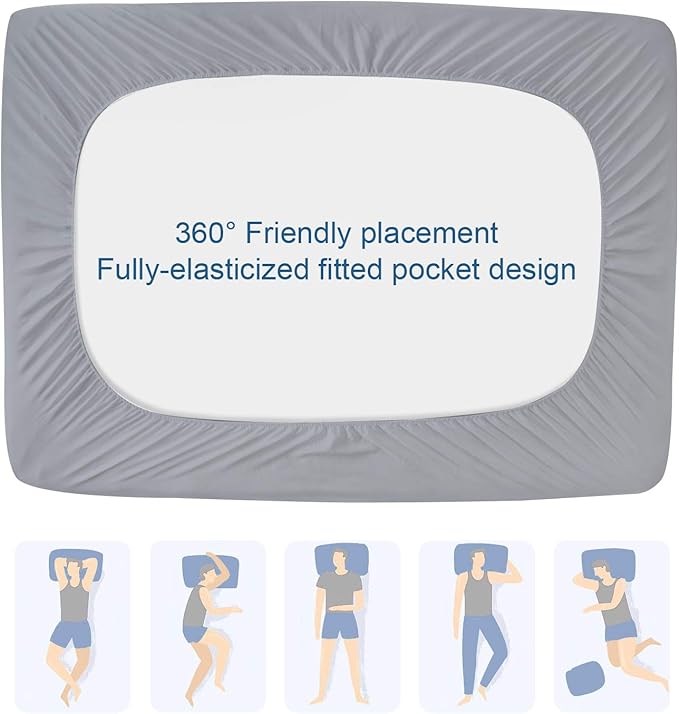 Twin Mattress Protector Pad Waterproof Quilted, Breathable & Cooling Twin Size Mattress Cover Fitted for Kids with Deep Pocket Up to 14" for Single Bed, 2 Pack (Gray)