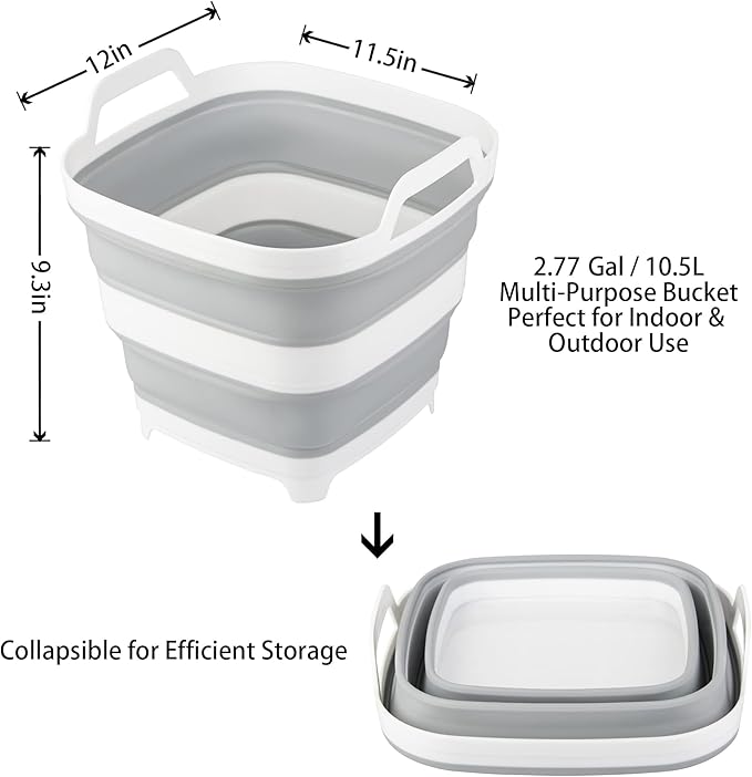 2 Pack Collapsible Ice Bucket with 2.77 Gal / 10.5L Each, Foldable Bottle Drink Cooler for Wine, Beer and Champagne, Space Saving Tub for House Cleaning, Outdoor Waterpot for Garden or Camping