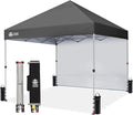 CROWN SHADES 8x8 Pop Up Canopy with 1 Side Wall - Beach Tent with One Push Setup - Outdoor Sun Shade for Events, Parties, Camping - Gazebo with STO-N-Go Cover Bag (Grid Grey)