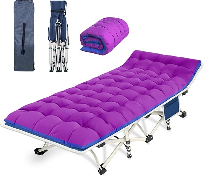 Camping Cot with Comfortable Mattress Cots for Sleeping with Pad Heavy Duty Camping Bed Sleeping Cot Include Carry Bag Camping Cots for Adults Home Office Nap Vocation Outdoor