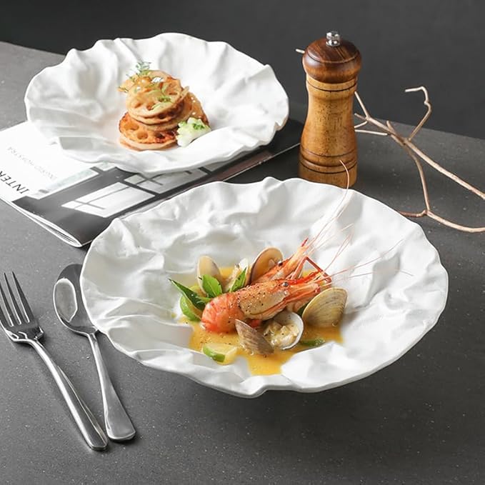 Camping Plates Creative Dinner Plates Household Western Food Dinner Plate Creativity Shiwen Ceramic Tableware Household Cake Tray Decorative Plate(White -13 inches)