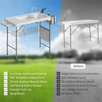 Garvee Fish Cleaning Table with Dual Sink, Portable Folding Camping Table with Foldable Faucet, Sprayer, Grid Rack & Foldable Storage Box, Outdoor Sink Station for Picnic Beach Patio
