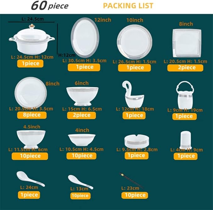 60 Piece Europe Bone China Tableware Sets Sushi Dishes Food Bowl Spoon Ramen Plates Dinner Set Utensils for Kitchen Accessories