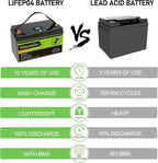 12V 100Ah LiFePO4 Lithium Battery, Built-in 100A BMS, Up to 8000 Cycles, for Solar Energy Storage, Backup Power, RV, Camping, Off-Grid