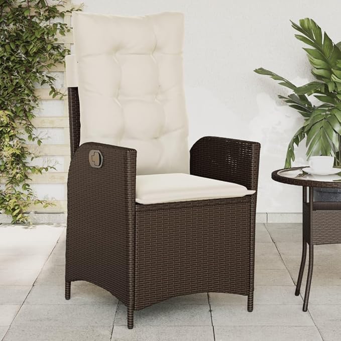Reclining Patio Chair with Cushions Brown Poly Rattan Porch Chairs Camping Chairs Patio Chairs Living Room Chairs for Dining Patio Bedroom Outdoor