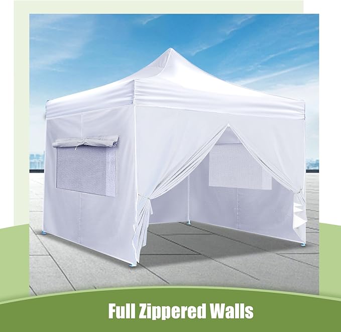 4Pcs Canopy Sidewall for 10x10 Canopy Frame Enclosure Wall with Mesh Window Replacement Side Wall for 10x10 Pop up Tent Outdoor Party, No Frame or Top(White)