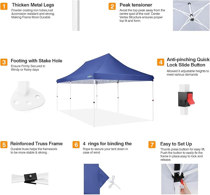 COBIZI Canopy 10x20 Pop Up Canopy Tent with 6 Sidewalls, Waterproof Commercial Canopy Ez Outdoor Instant Gazebo Easy to Set up Event Shelter, Garden Tents for Parties with Sandbags, Dark Blue
