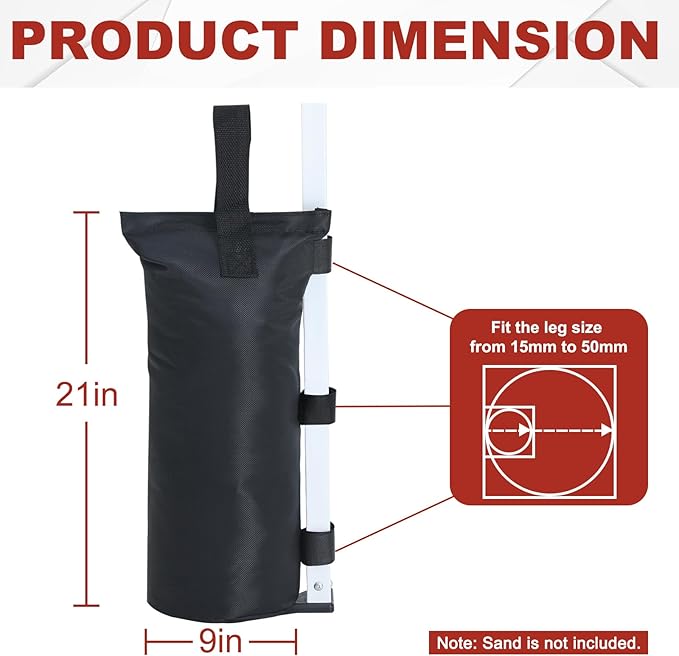 ABCCANOPY 150 LBS Extra Large Canopy Sand Bags, 4-Pack, Black (Without Sand)