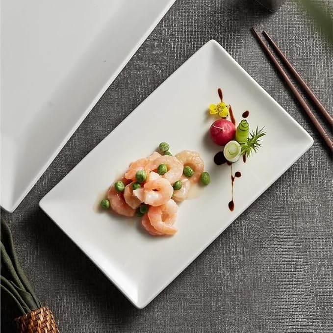 Camping Plates Ceramic Rectangular Dinner Plate Household Hotel Special Tableware Fish Decorative Plate(12.7 inch)