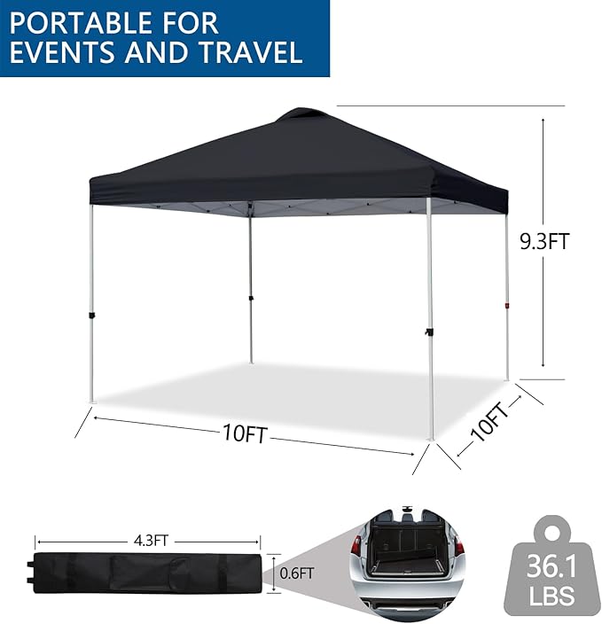 VINGLI 10x10 Pop Up Canopy Tent with Carry Bag and Sandbags, Outdoor Gazebo Canopy 10x10 Party Tent Commercial for Party, Event (Black)