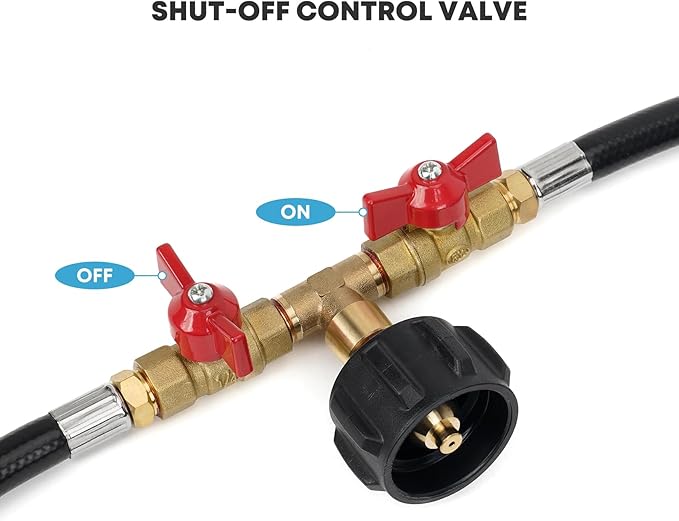 Stanbroil 5 Feet Propane Hose with QCC1 / Type1 Fitting, 2 Way Y Splitter Hose with Shut Off Valve Perfect for Camping, Heater, Grill, Stove