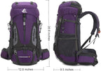 Bseash 60L Hiking Camping Backpack with Rain Cover, Waterproof Large Capacity Outdoor Sport Travel Daypack Climbing Touring (Purple)
