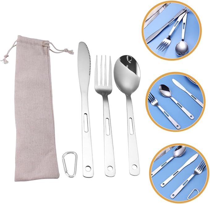 Yardwe 1set Camping Cutlery Portable Stainless Steel Utensils for Outdoor Activities and Lightweight Tableware for Bbq Picnic Hiking and Camping
