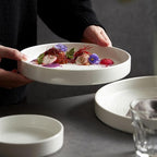 Camping Plates Ceramic Dinner Plate Home Kitchen Salad Plate Tableware Pure White Plate Round Simple Dessert Plate Flat Deep Plate Decorative Plate(003)