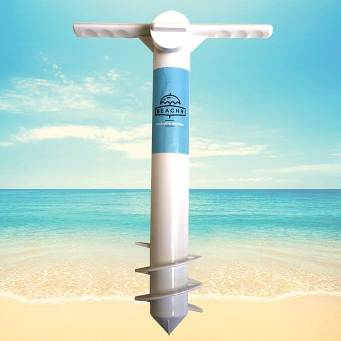Beach Umbrella Sand Anchor - Heavy Duty Base with Spiral Screw for Strong Wind Resistance - Rust-Resistant and Fits Poles Under 1.5" Diameter - Universal Stand Holder - 9.5"x15"×3.5", White