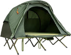 Tangkula 2-Person Tent Cot, 4-in-1 Folding Tent with Waterproof Rainfly, Self-Inflating Mattress & Roller Carrying Bag, Portable Off Ground Elevated Tent with Shoe Storage Pocket & Lamp Hook