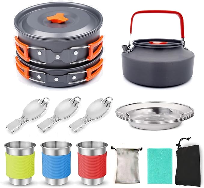 Camping Cookware Mess Kit,Camping Sets, Outdoor self-Driving Tour Picnic pots, Tableware, Set Combination,Camping Cookware Kit with Lightweight Pot, Spork