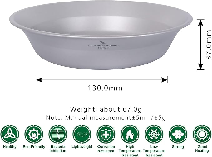 Boundless Voyage Ultralight Titanium Bowl Pan Plate Dish with Carry Bag Outdoor Camping Portable Tableware Cookware (Ti1112T (Shallow Bowl))