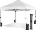 Sweetcrispy 10x10ft Pop Up Canopy Tent with 1-Person One Push Setup, Instant Portable Outdoor Shelter for Beach, Events, Camping – Includes Rolling Carry Bag, White