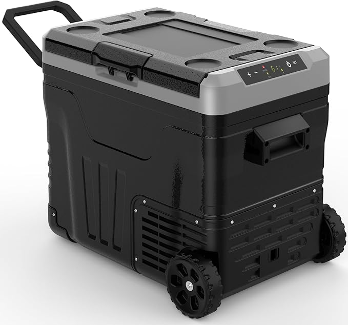 Kndko 12 Volt Car Refrigerator, 53 Quart (50L) Compressor Electric Cooler, Portable Car Fridge 12V/24V DC 100-240V AC, -4℉~68℉, 12v Fridge with Wheels & Baskets for Road Trip, Truck, Camping, Boat