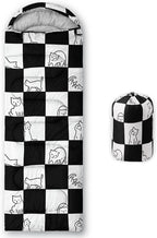 Kids Sleeping Bag for Boys Girls,Checkerboard Cat Print-Lightweight Warm Portable Outdoor Indoor-Waterproof Cold Weather Resistant Sleeping Bag for Camping Hiking