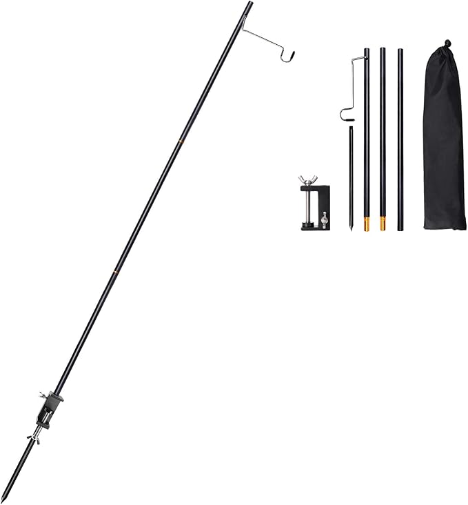 TOBWOLF Portable Camping Folding Lamp Pole, Lightweight Collapsible Aluminum Lantern Stand, Outdoor Lamp Post Hanging Light Holder Stick for Picnic, Hiking, Fishing, Backpacking, Garden BBQ