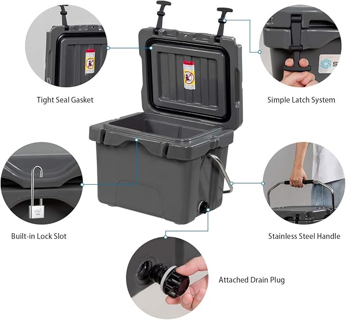 Goplus 16 Quart Cooler, 24-Can Capacity Ice Chest with 2 Cup Holders, 3-5 Days Ice Retention, Portable Insulated Ice Box for Camping, Fishing Outdoor Activities
