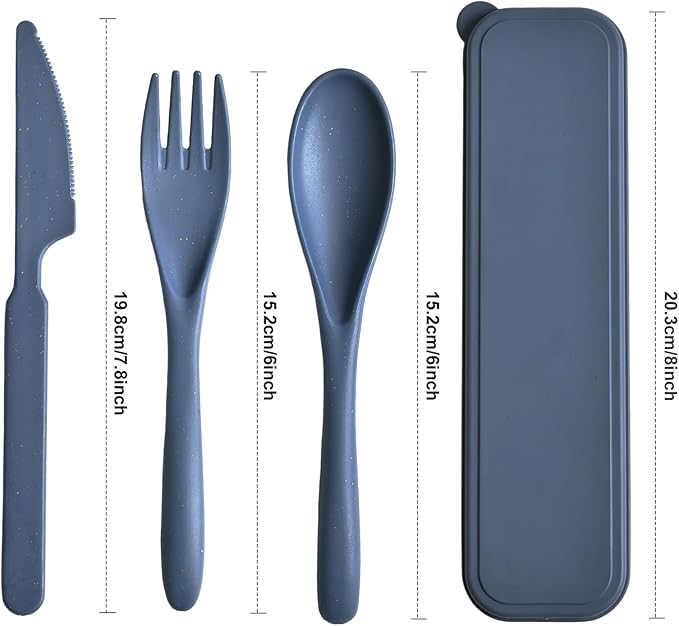 Travel Utensils with Case, 4 Sets Reusable Utensils Set with Case, Wheat Straw Utensils for Lunch Box Accessories, Camping Utensil Set for School Work Lunch or Daily Use