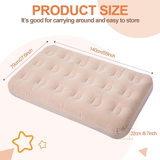 Geetery Kids Air Mattress Toddler Inflatable Airbed 55x27.6x8.7 Inch Foldable Comfort Flocked Blow up Bed with Patch Kit Portable Sleepover Mattresses for Home Travel Camping Party(Beige, 4 Pcs)