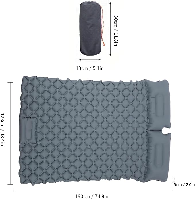 Sleeping Pad, 2 Person Self Inflating Camping Mat, TPU Camping Mattress with Snap Buttons for Couples (Grey)