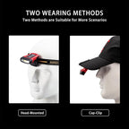 SUNREI Rechargeable Motion Sensor Clip on Hat Light with 150 Lumen & 600 mAh Headlamp, Rotatable Headlamp Flashlight for Fishing Camping Running Hand Work, Include Headband (Red)