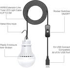 2 Pack USB LED Camping Lantern, 8.2 ft Extra Length Cord Tent Light with USB Y-Cable, Portable LED Bulb for Garage, Warehouse, Car, Truck, Fishing Boat, Room, Emergency Light, Warm